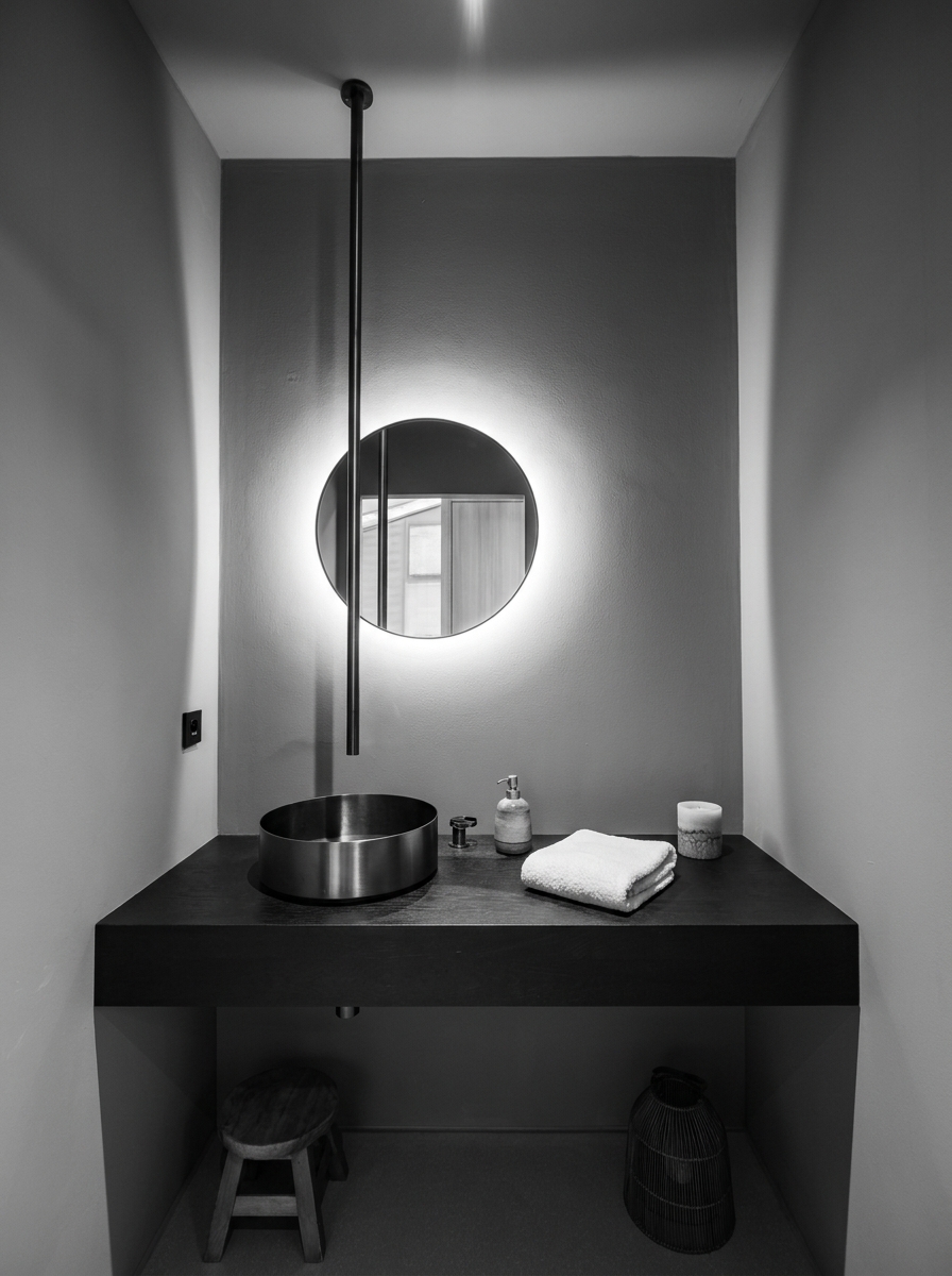 Backlit mirror, powder room
